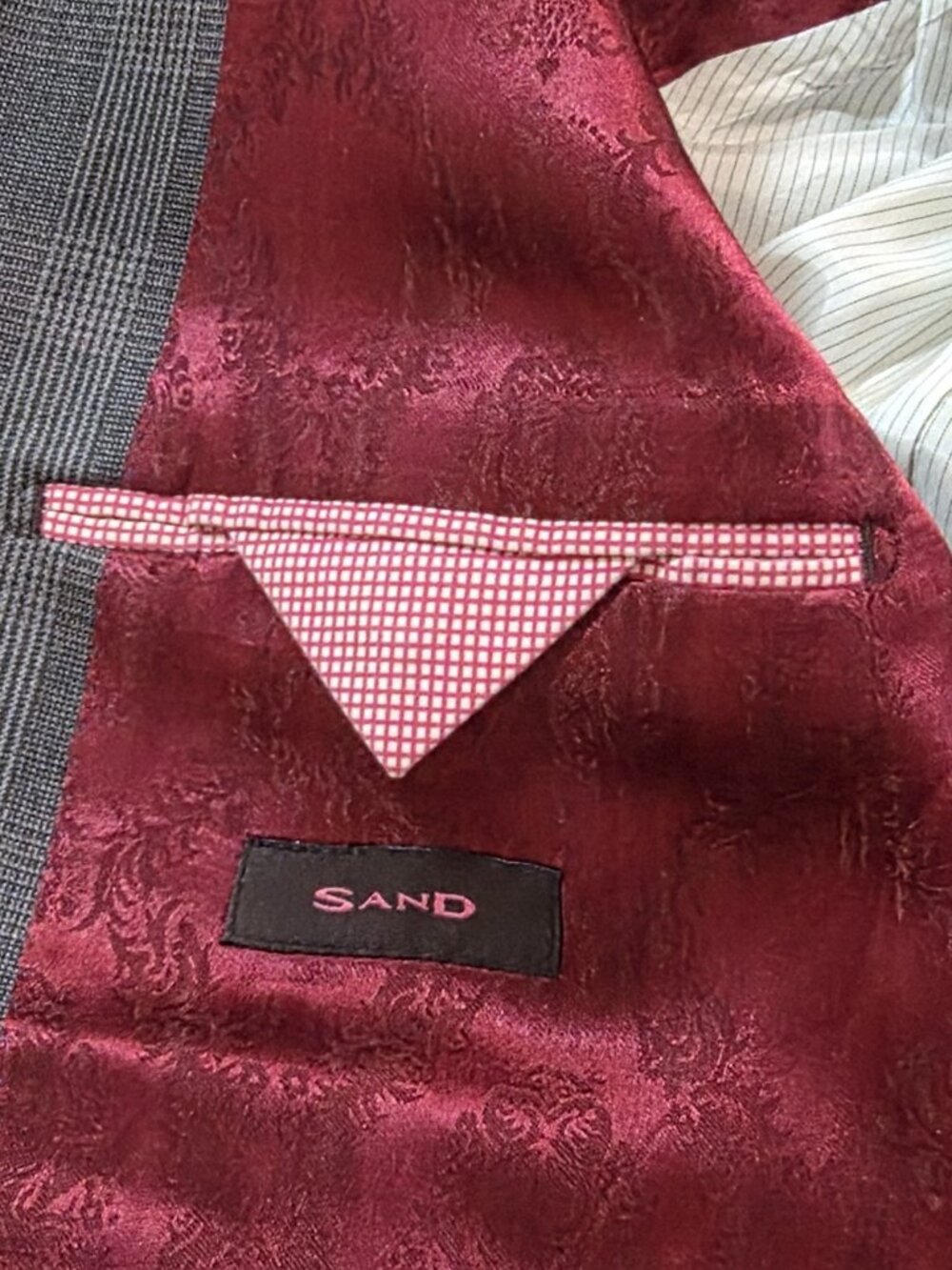 Sand Wool 100s Blazer Mens 52 L Gray Plaid Lined Single Breasted 2B Reda Fabric - Picture 3 of 16